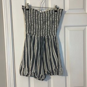Blue and White Striped Strapless Romper